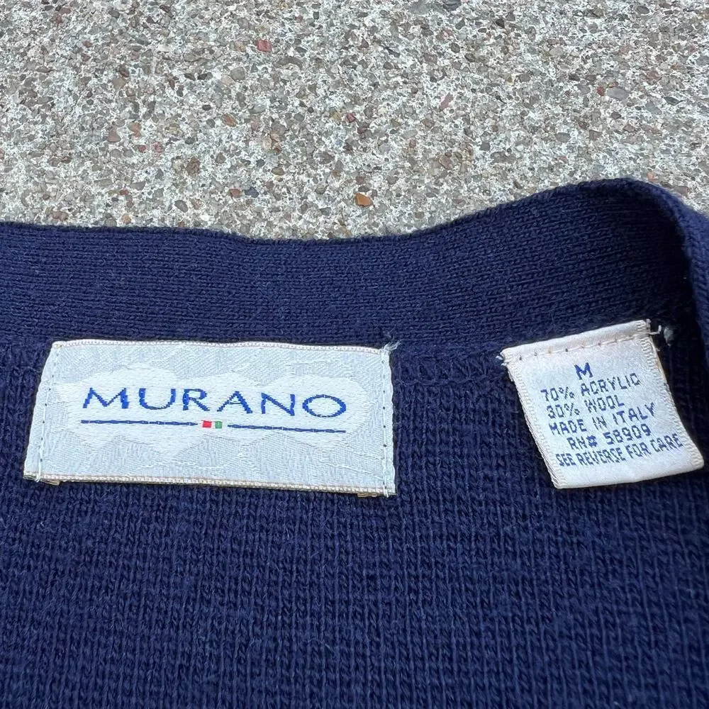 Vintage 90s Grandpa Cardigan Diamond Wool Blend Sweater Murano | Size Medium - Picture 5 of 5
